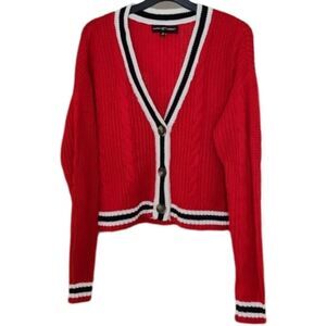 Almost Famous Trendy Red Crop  Cable Knit Cardigan Women's XS